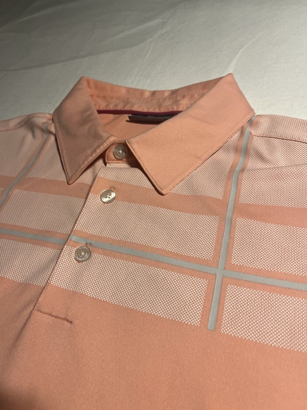 Ashworth Golf Polo Shirt Mens M Peach Plaid Performance Short Sleeve Preppy